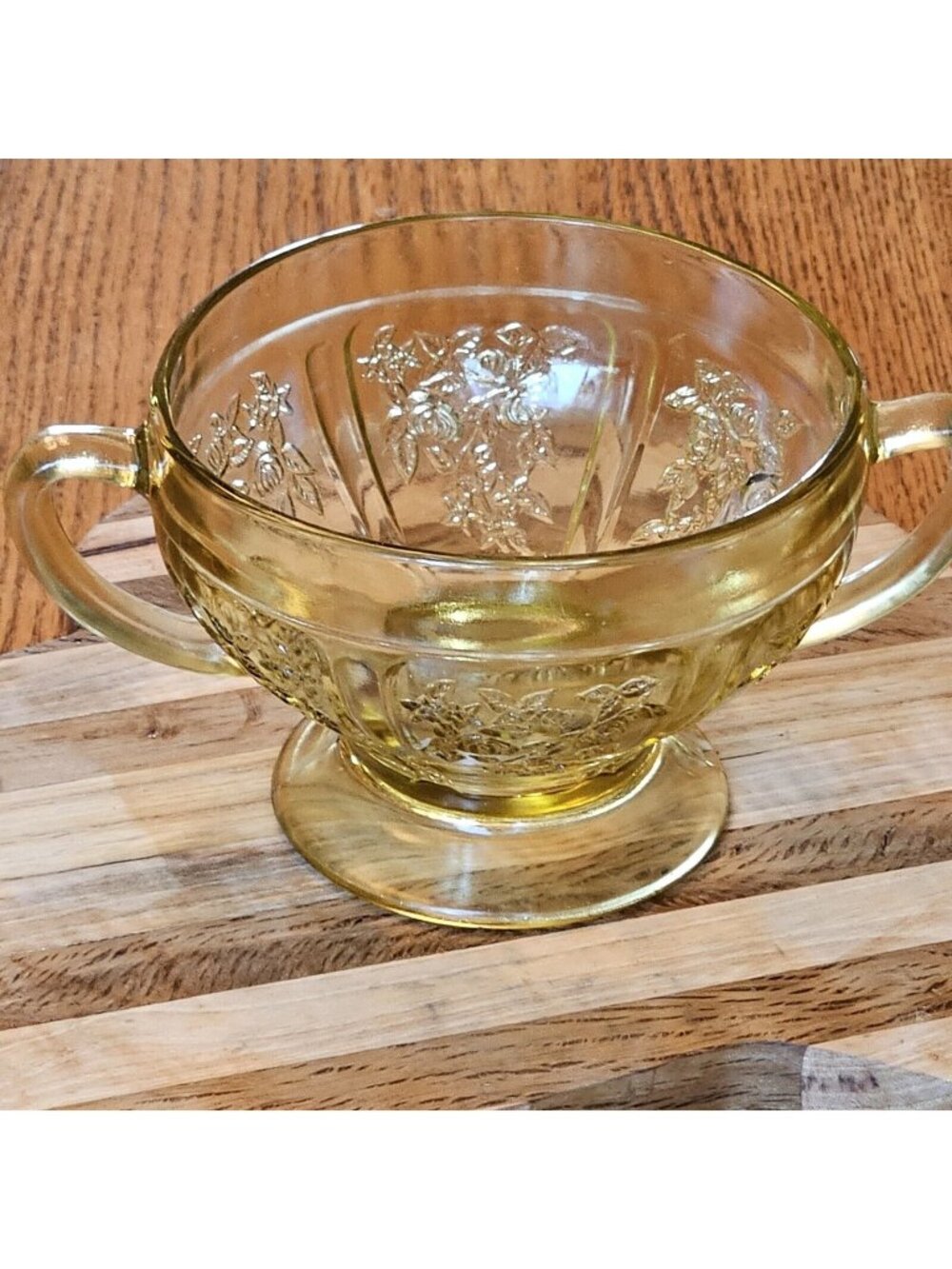 Federal Glass Sharon Cabbage Rose Amber Open Sugar Bowl 3" Depression Glass